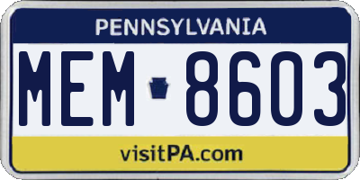 PA license plate MEM8603