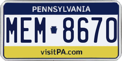 PA license plate MEM8670
