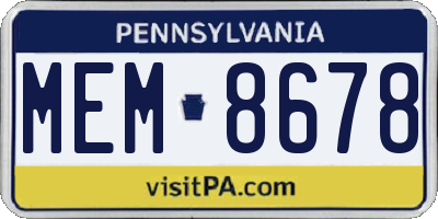 PA license plate MEM8678