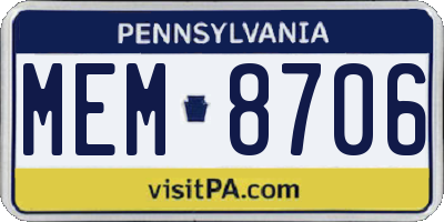 PA license plate MEM8706