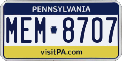 PA license plate MEM8707
