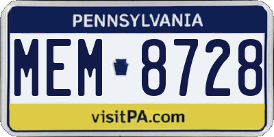 PA license plate MEM8728