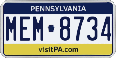 PA license plate MEM8734
