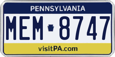 PA license plate MEM8747