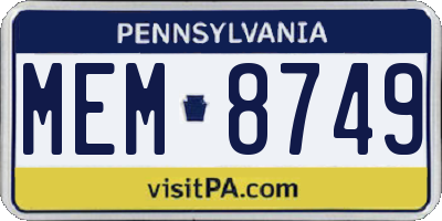 PA license plate MEM8749