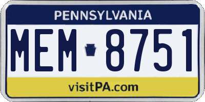PA license plate MEM8751