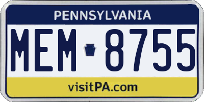 PA license plate MEM8755