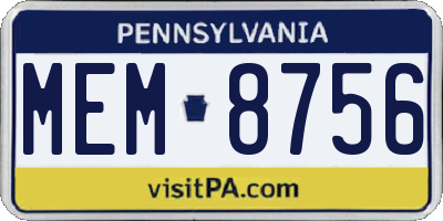 PA license plate MEM8756
