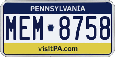 PA license plate MEM8758