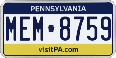 PA license plate MEM8759