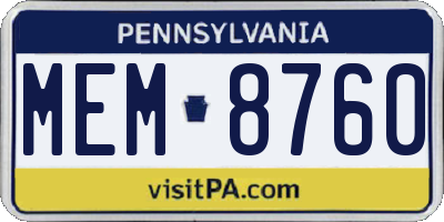 PA license plate MEM8760