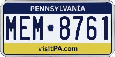 PA license plate MEM8761