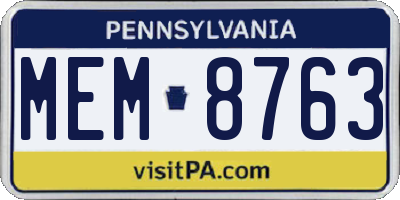 PA license plate MEM8763