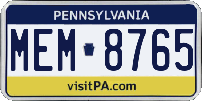 PA license plate MEM8765