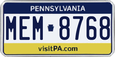 PA license plate MEM8768