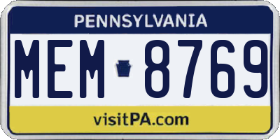 PA license plate MEM8769