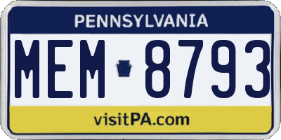 PA license plate MEM8793
