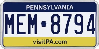 PA license plate MEM8794