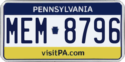 PA license plate MEM8796