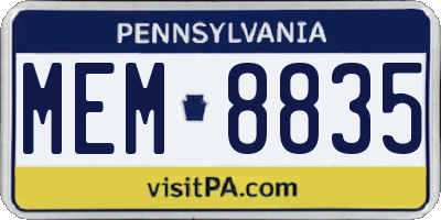 PA license plate MEM8835