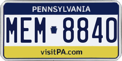 PA license plate MEM8840