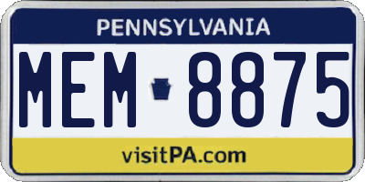 PA license plate MEM8875