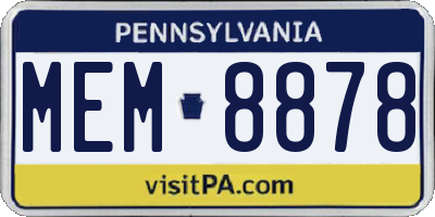 PA license plate MEM8878