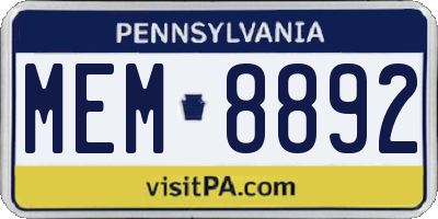 PA license plate MEM8892