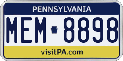 PA license plate MEM8898