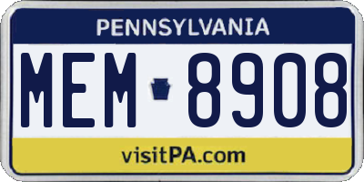 PA license plate MEM8908