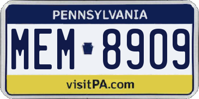 PA license plate MEM8909