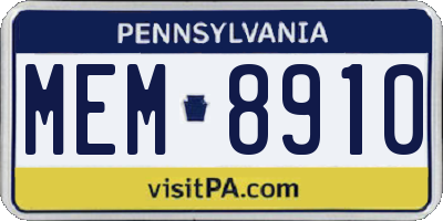 PA license plate MEM8910