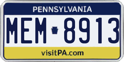 PA license plate MEM8913