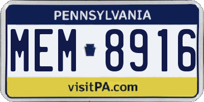 PA license plate MEM8916
