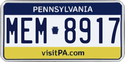 PA license plate MEM8917