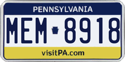 PA license plate MEM8918