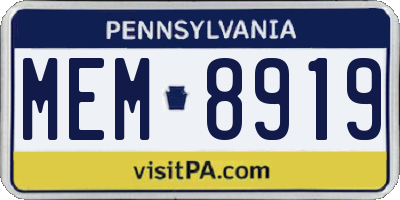 PA license plate MEM8919