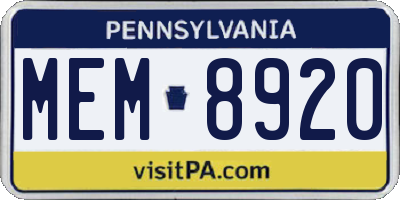 PA license plate MEM8920