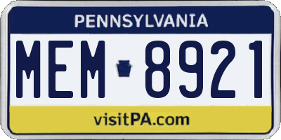 PA license plate MEM8921