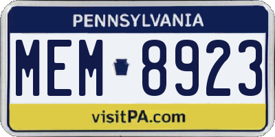 PA license plate MEM8923