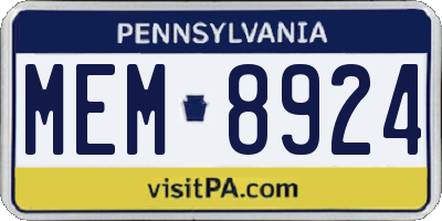 PA license plate MEM8924