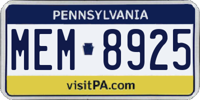 PA license plate MEM8925