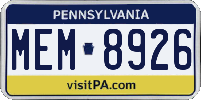 PA license plate MEM8926