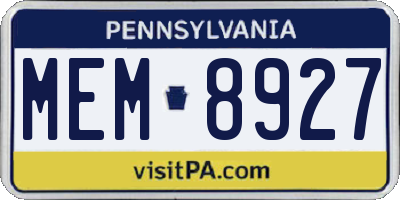 PA license plate MEM8927