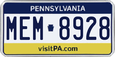 PA license plate MEM8928