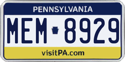 PA license plate MEM8929