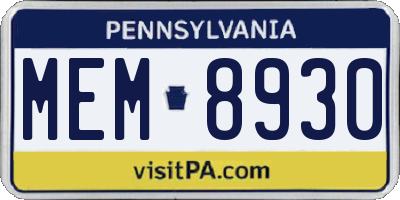 PA license plate MEM8930