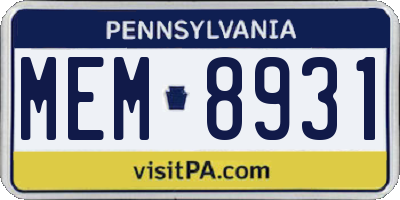 PA license plate MEM8931