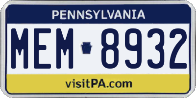 PA license plate MEM8932