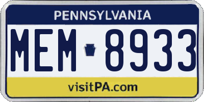 PA license plate MEM8933